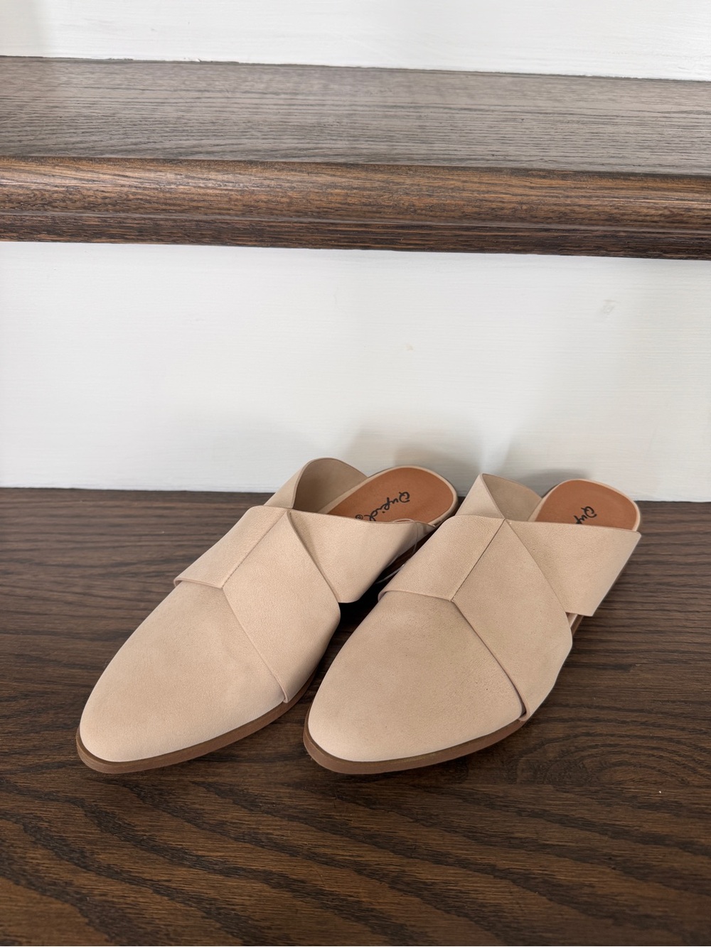 Cupid Beige Crisscross Mule Flats